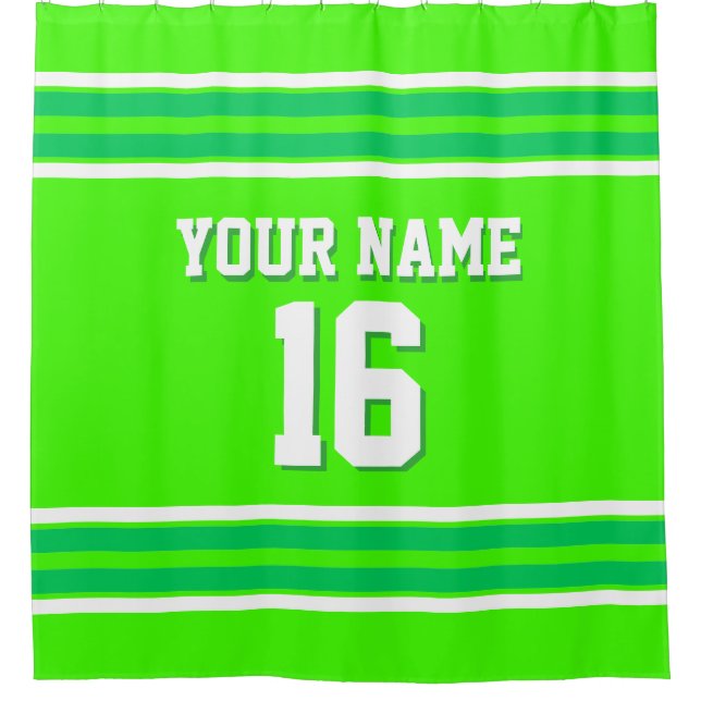 Lime Emerald Green White Stripes Sports Jersey Shower Curtain (Front)