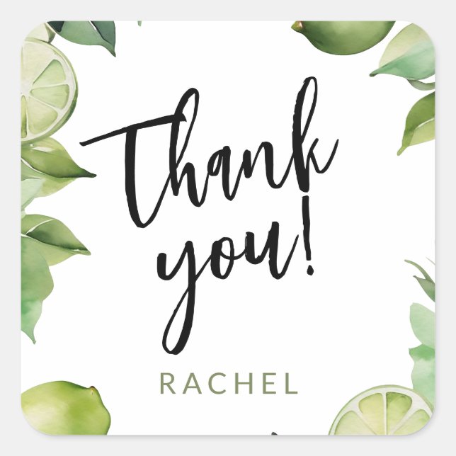 Lime foliage thank you square sticker (Front)