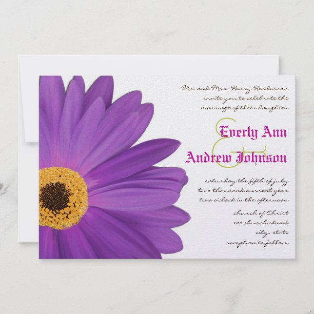 Lime & Fuchsia Gerber Daisy Wedding Invitation (Front)