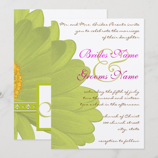 Lime & Fuchsia Gerber Daisy Wedding Invitation (Front/Back)