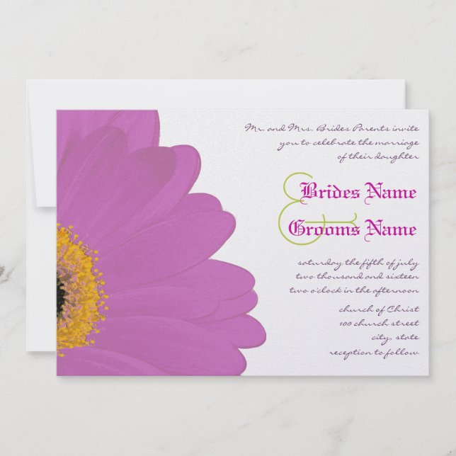 Lime & Fuchsia Gerber Daisy Wedding Invitation (Front)