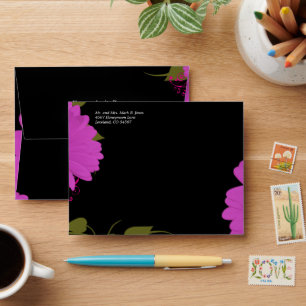 Lime & Fuchsia Gerbers on Black Wedding Envelopes