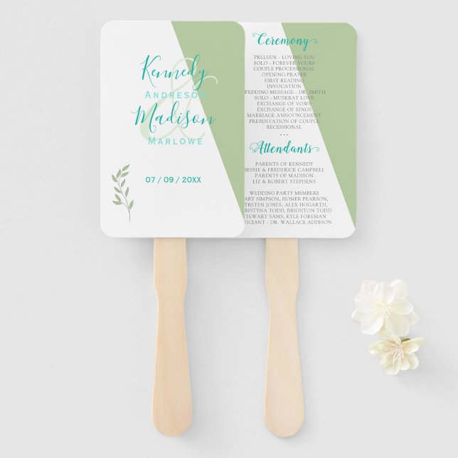 Lime Geometric Magnificent Minimalist Wedding Hand Fan (Front and Back)