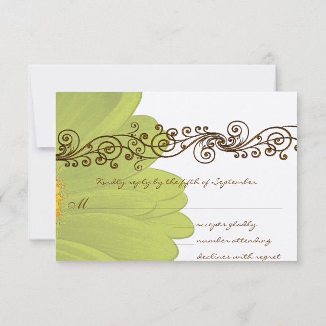 Lime Gerber Daisy Wedding RSVP Card (Back)