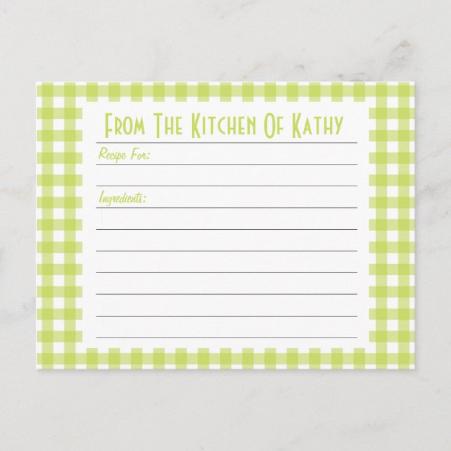 Lime Gingham Recipe Card (Front)