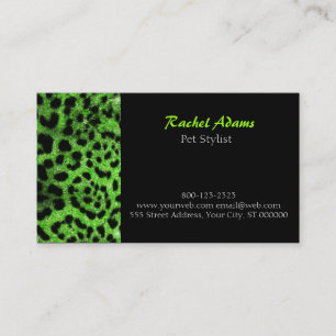Lime Glitter Cheetah Pet Groomer Business Card