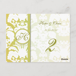 Lime Gold Damask Swirls Table Number Cards