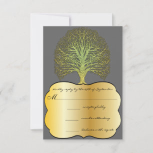 Lime Gold Swirl Damask Tree Wedding RSVP