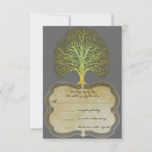 Lime Gold Swirl Damask Tree Wedding RSVP