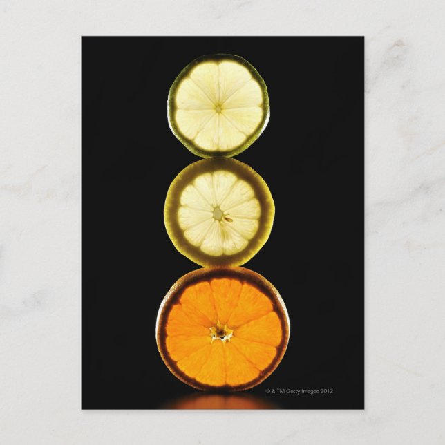 Lime,Grapefruit,Lemon,Fruit,Black background Postcard (Front)
