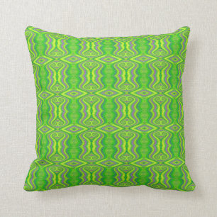 Lime Green 60's Retro Fractal Pattern Cushion