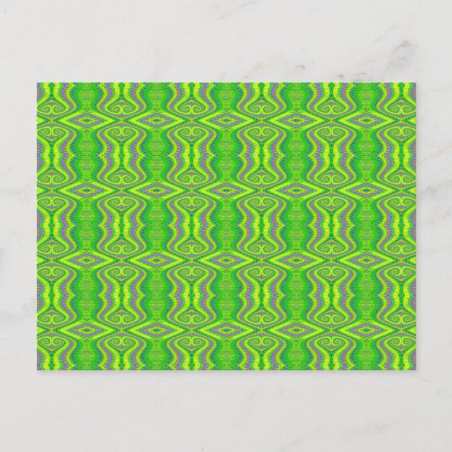 Lime Green 60's Retro Fractal Pattern Postcard (Front)