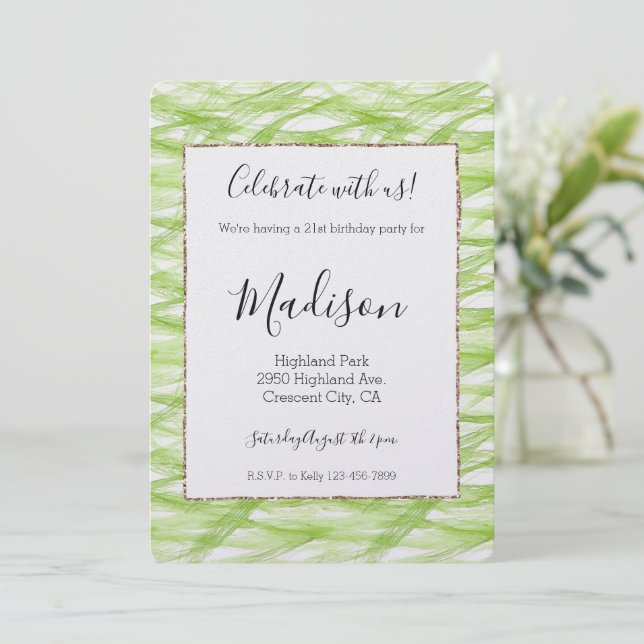 Lime Green Abstract Birthday Invitation (Standing Front)