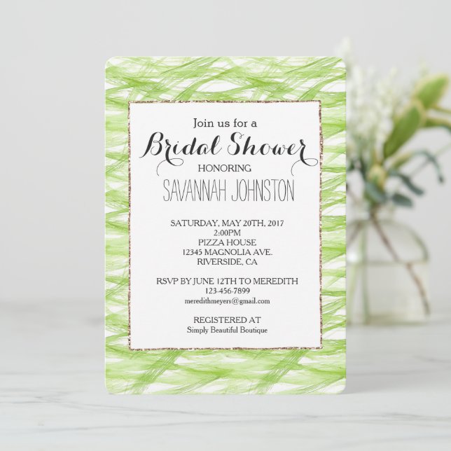 Lime Green Abstract bridal shower Invitation (Standing Front)