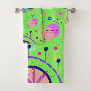 Lime Green Abstract Print Bath Towel Set