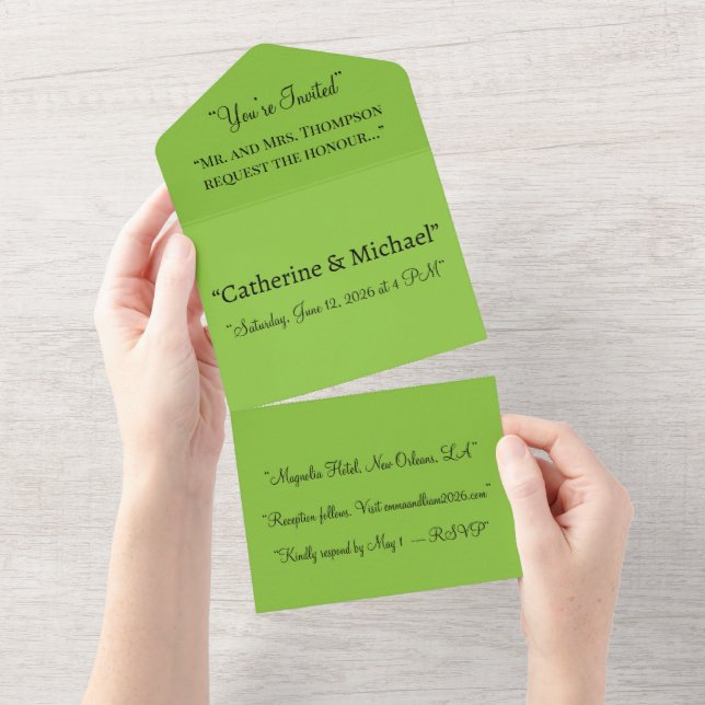 Lime Green All In One Wedding Invitation – Bright (Tearaway)