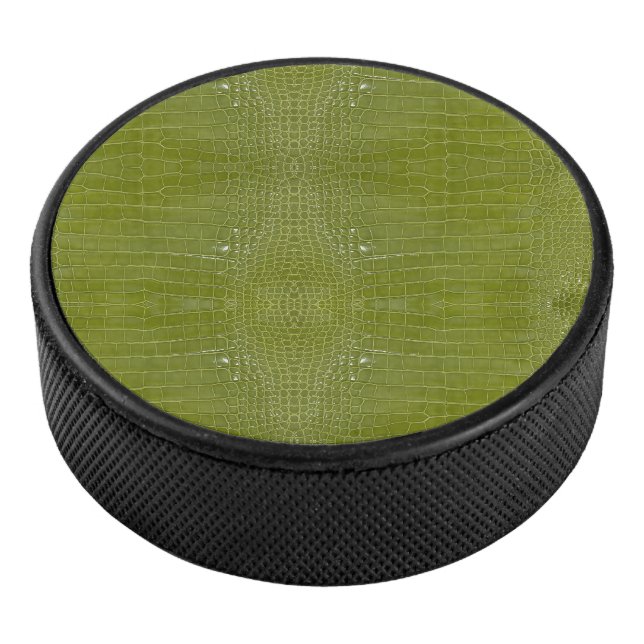 Lime Green Alligator Texture Print Hockey Puck (3/4)