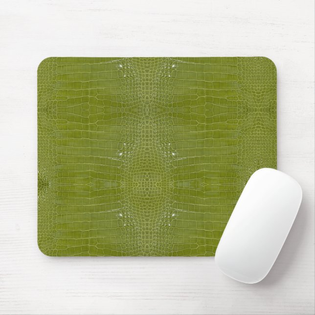 Lime Green Alligator Texture Print Mouse Mat (With Mouse)