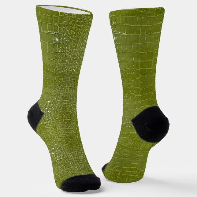 Lime Green Alligator Texture Print Socks (Angled)