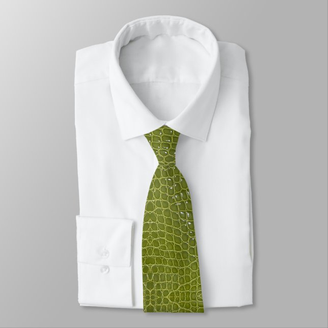Lime Green Alligator Texture Print Tie (Tied)
