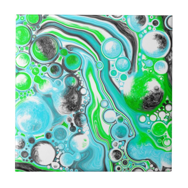 Lime Green and Aqua Blue Bubble Abstract Art  Gift Tile (Front)