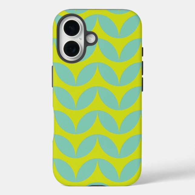 Lime Green and Aqua Blue Retro Leaf Pattern Case-Mate iPhone Case (Back)