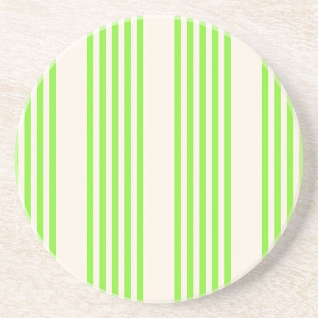 Lime green and beige five stripes pattern coaster (Front)