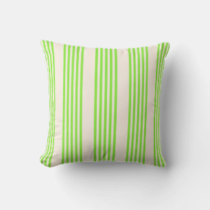 Lime green and beige five stripes pattern cushion