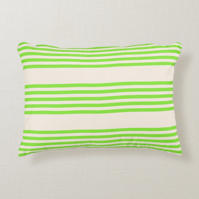 Lime green and beige five stripes pattern decorative cushion (Front)