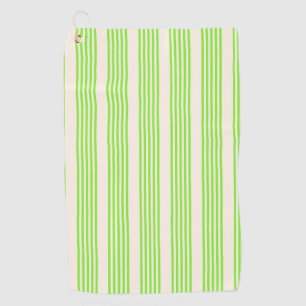 Lime green and beige five stripes pattern golf towel