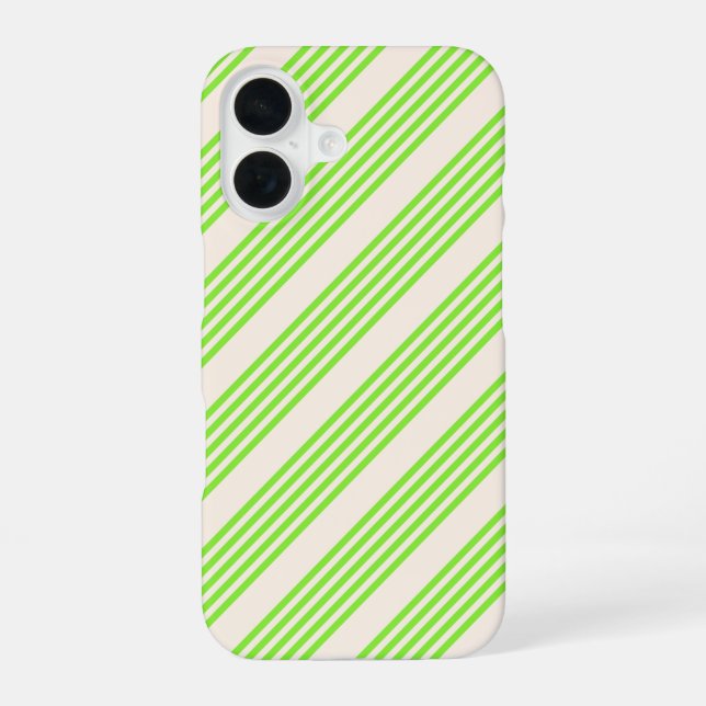 Lime green and beige five stripes pattern iPhone 16 case (Back)