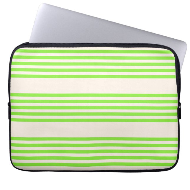 Lime green and beige five stripes pattern laptop sleeve (Front)