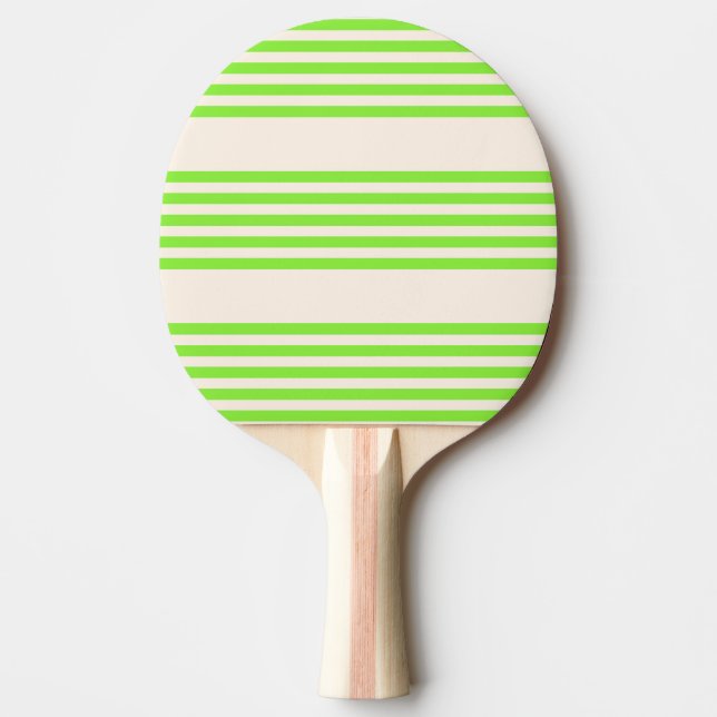 Lime green and beige five stripes pattern ping pong paddle (Front)
