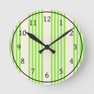 Lime green and beige five stripes pattern round clock