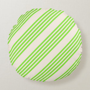 Lime green and beige five stripes pattern round cushion
