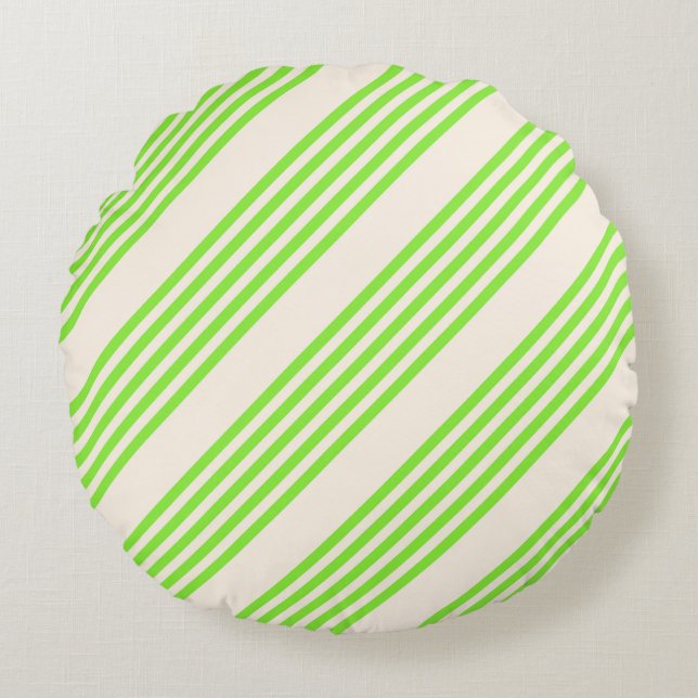 Lime green and beige five stripes pattern round cushion (Front)