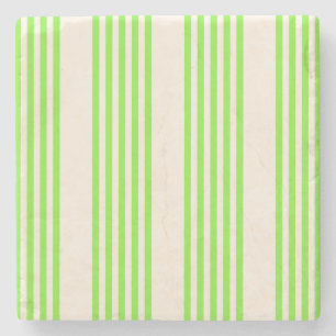 Lime green and beige five stripes pattern stone coaster