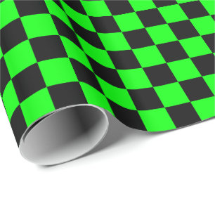 Lime Green and Black Chequerboard Squares Wrapping Paper