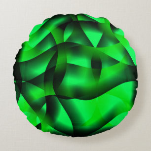 Lime green and black curling, with shadow? round cushion