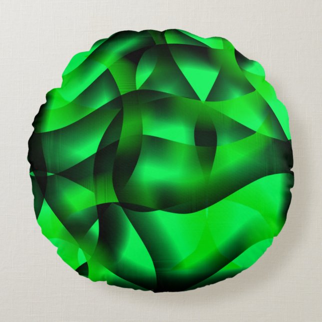 Lime green and black curling, with shadow? round cushion (Front)