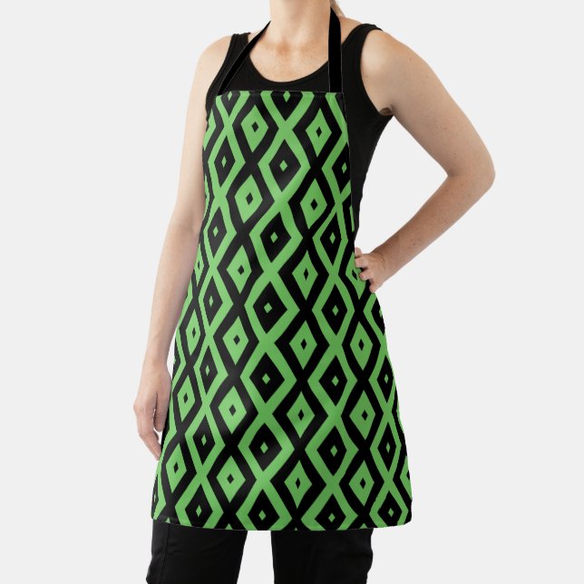 Lime green and black diamond pattern apron (Insitu)