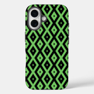 Lime green and black diamond pattern iPhone 16 case