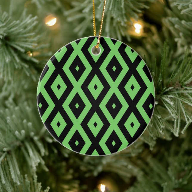 Lime green and black diamond pattern ceramic tree decoration (Tree)