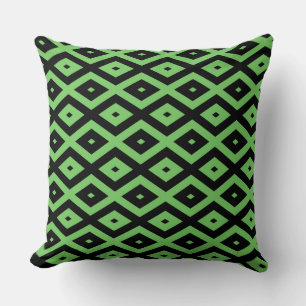 Lime green and black diamond pattern cushion