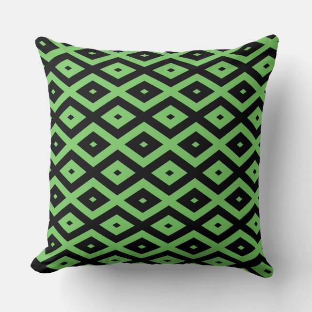 Lime green and black diamond pattern cushion (Front)