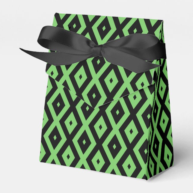 Lime green and black diamond pattern favour box (Front Side)