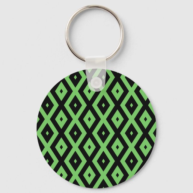 Lime green and black diamond pattern key ring (Front)
