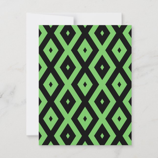 Lime green and black diamond pattern RSVP card (Front)