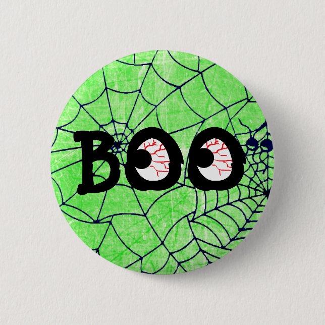 Lime Green and Black Halloween Boo Eyeballs Button (Front)