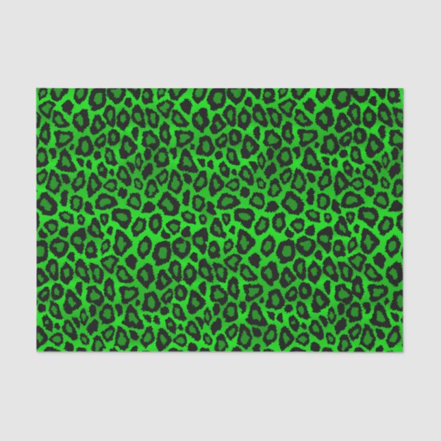  Lime Green and Black Leopard Animal Print  Tissue Paper (Front)